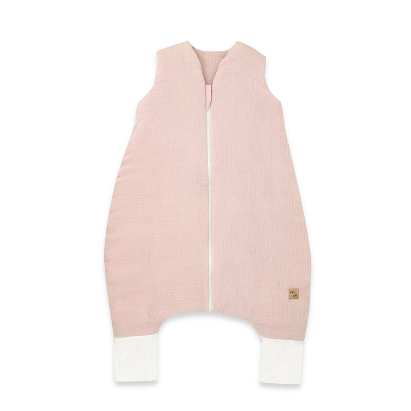 Sac de dormit, Qmini, Cu picioruse, De iarna, Din muselina dubla, Cu fermoar pe mijloc, 90 cm, S, Material certificat Oeko Tex Standard 100, Powder Pink