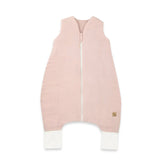 Sac de dormit, Qmini, Cu picioruse, De iarna, Din muselina dubla, Cu fermoar pe mijloc, 90 cm, S, Material certificat Oeko Tex Standard 100, Powder Pink