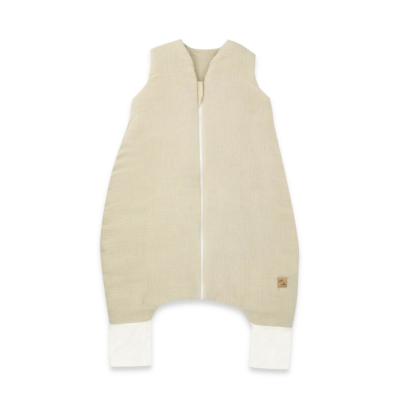 Sac de dormit, Qmini, Cu picioruse, De iarna, Din muselina dubla, Cu fermoar pe mijloc, 90 cm, S, Material certificat Oeko Tex Standard 100, Warm Beige - gogobaby.ro