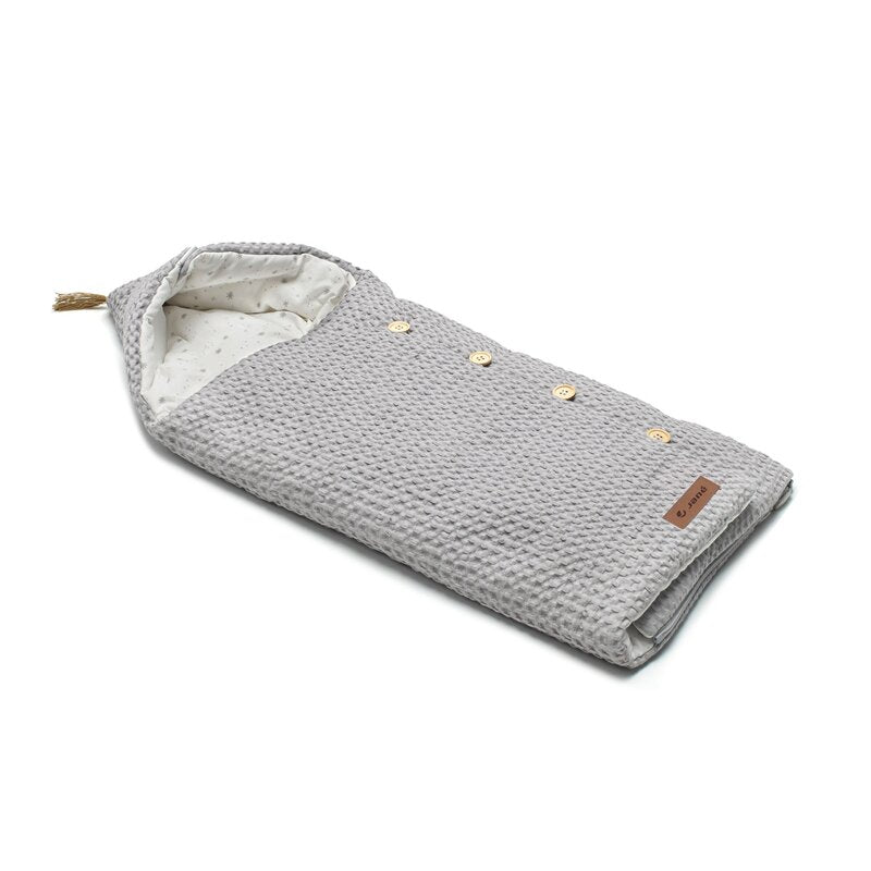 Sac de iarna cu gluga, Jane, Mims Plus, Pentru carucior si scoica auto, 88 x 43 cm, Inchidere cu nasturi si fermoar, Dim Grey