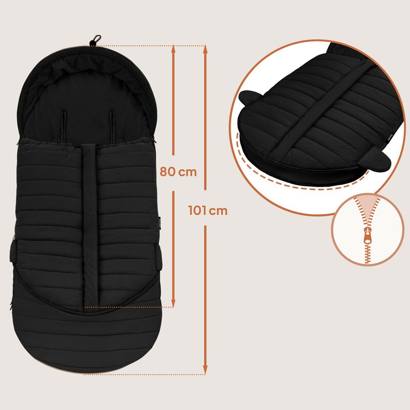 Sac de iarna, Lionelo, Oli, Pentru carucior, landou sau scaun auto, 101x45 cm, Impermeabil, Rezistent pana la -20 grade, Extensibil, Negru - gogobaby.ro