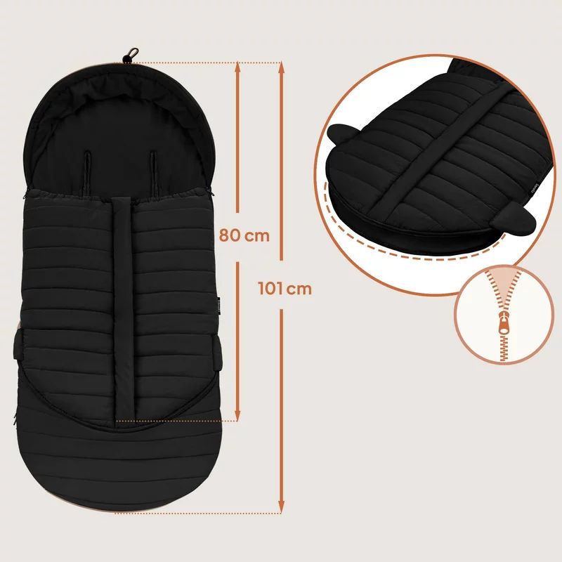 Sac de iarna, Lionelo, Oli, Pentru carucior, landou sau scaun auto, 101x45 cm, Impermeabil, Rezistent pana la -20 grade, Extensibil, Negru