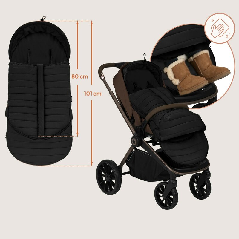 Sac de iarna, Lionelo, Oli, Pentru carucior, landou sau scaun auto, 101x45 cm, Impermeabil, Rezistent pana la -20 grade, Extensibil, Negru - gogobaby.ro