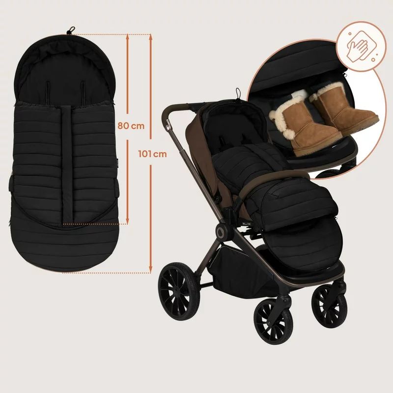 Sac de iarna, Lionelo, Oli, Pentru carucior, landou sau scaun auto, 101x45 cm, Impermeabil, Rezistent pana la -20 grade, Extensibil, Negru