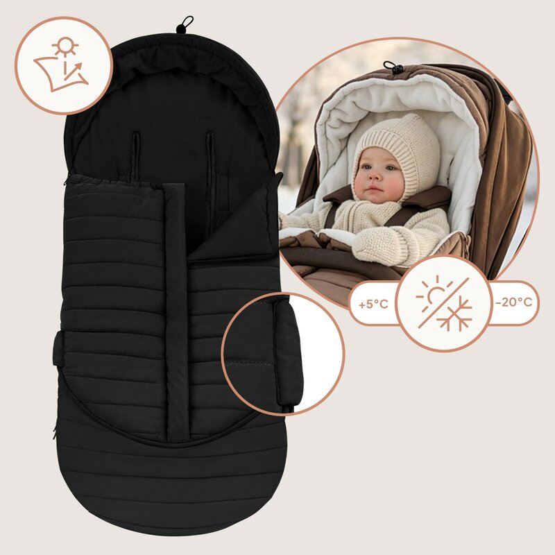 Sac de iarna, Lionelo, Oli, Pentru carucior, landou sau scaun auto, 101x45 cm, Impermeabil, Rezistent pana la -20 grade, Extensibil, Negru - gogobaby.ro