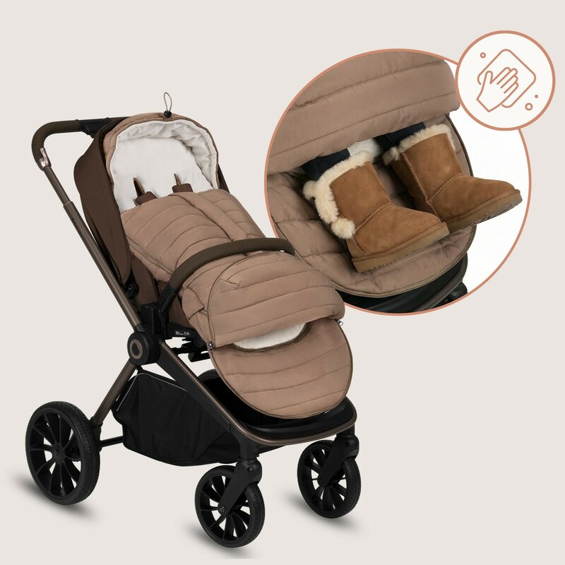 Sac de iarna, Lionelo, Oli, Pentru carucior, landou sau scaun auto, 101x45 cm, Impermeabil, Rezistent pana la -20 grade, Extensibil, Maro