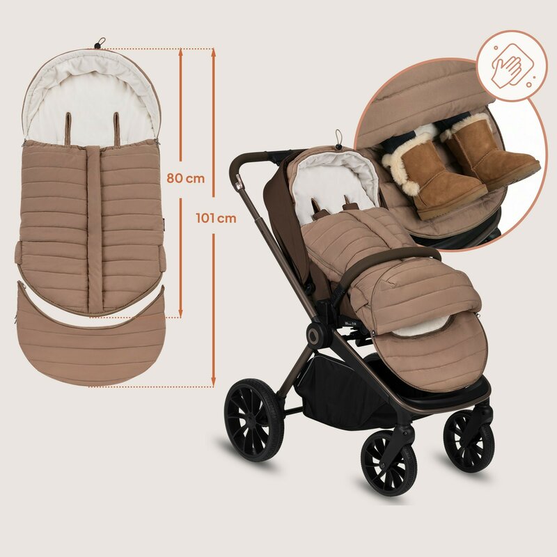 Sac de iarna, Lionelo, Oli, Pentru carucior, landou sau scaun auto, 101x45 cm, Impermeabil, Rezistent pana la -20 grade, Extensibil, Maro