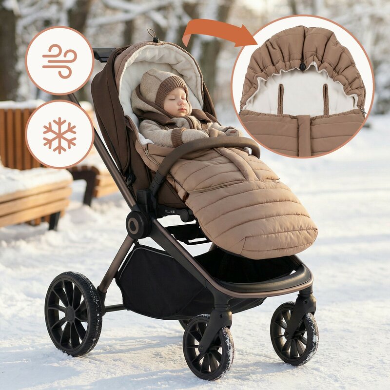Sac de iarna, Lionelo, Oli, Pentru carucior, landou sau scaun auto, 101x45 cm, Impermeabil, Rezistent pana la -20 grade, Extensibil, Maro - gogobaby.ro