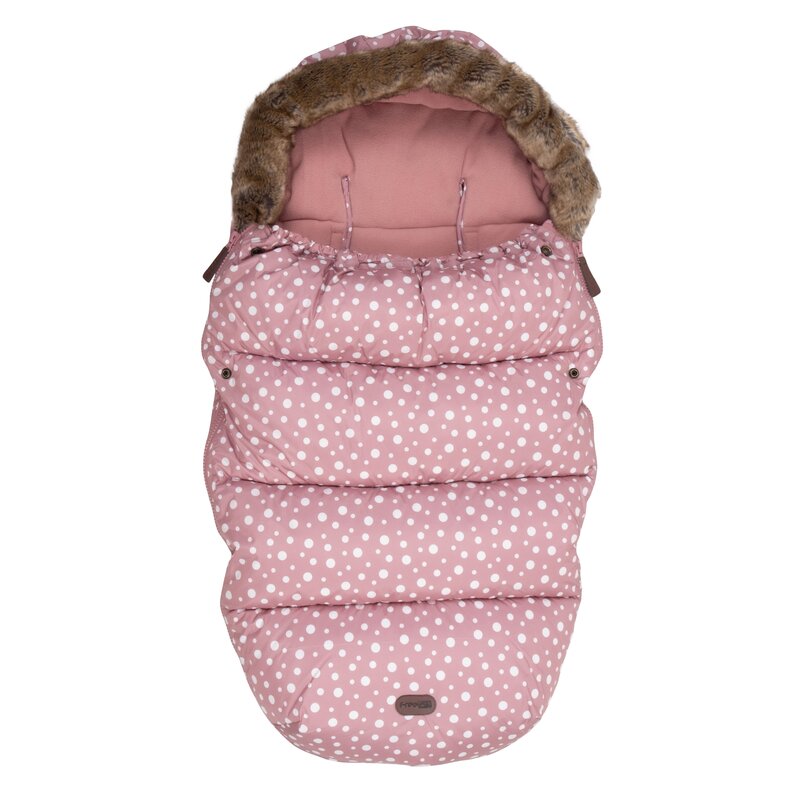 Sac de iarna, FreeON, Pentru carucior, Polar, 100x55 cm, Impermeabil, Cu guler detasabil din blanita, Cu fleece in interior, Pink Dots