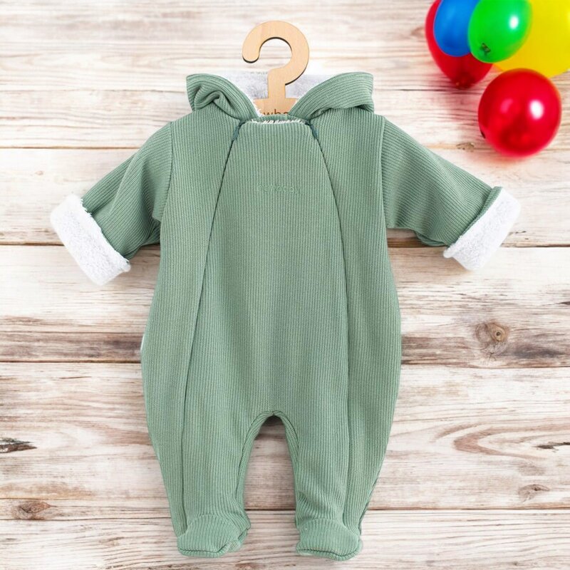Salopeta de iarna, New Baby, Pentru bebelusi, Cu gluga, Marime 56, Din bumbac si elastan, Cu captuseala din polar, Frosty Mint - gogobaby.ro