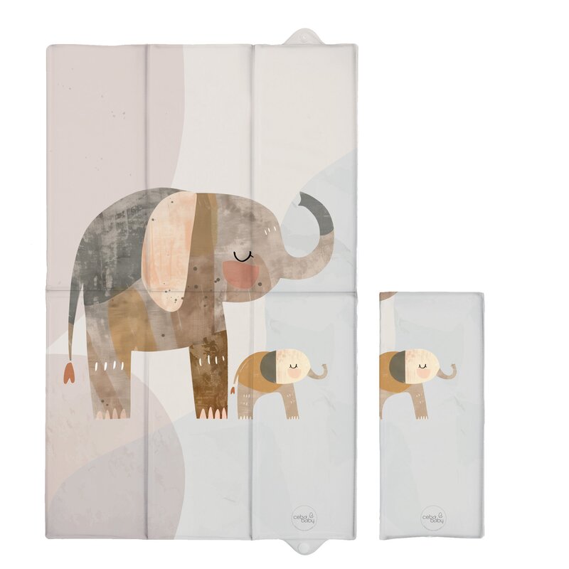 Saltea de infasat, Ceba Baby, Pliabila, 80x50 cm, Suprafata impermeabila, Multifunctionala, Pentru acasa si in deplasari, Basic Elephant Family