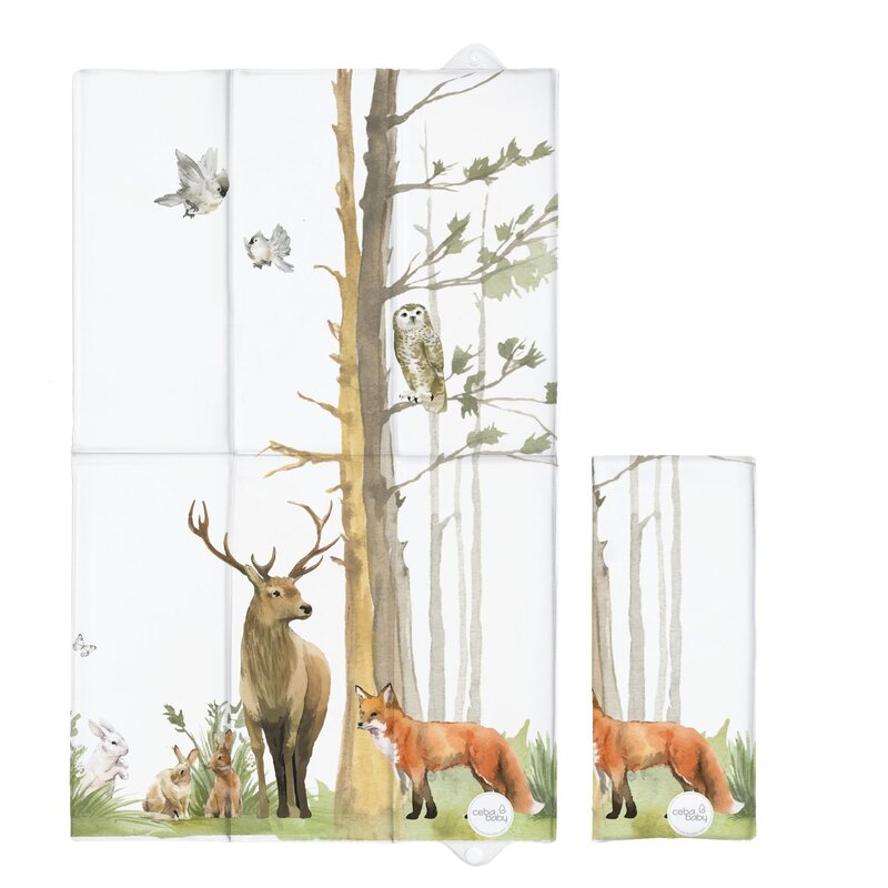Saltea de infasat, Ceba Baby, Pliabila, 80x50 cm, Suprafata impermeabila, Multifunctionala, Pentru acasa si in deplasari, Basic Woodland