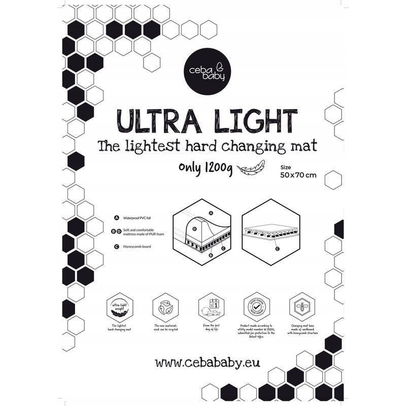 Saltea de infasat, Ceba Baby, Ultra Light, Cu Intaritura, 70x50 cm, Suprafata impermeabila, Pentru comode de infasat sau patuturi, Fara ftalati, 0 luni+, Ocean Adventure