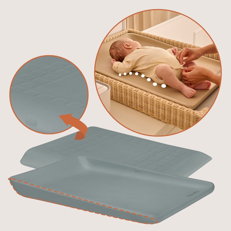 Saltea de infasat, Lionelo, Megs, Moale, Utilizabil si fara husa, Impermeabila, Design ergonomic, 70x49 cm, Fara BPA, Conform cu standardul de securitate EN71-3, 0 luni+, Gri