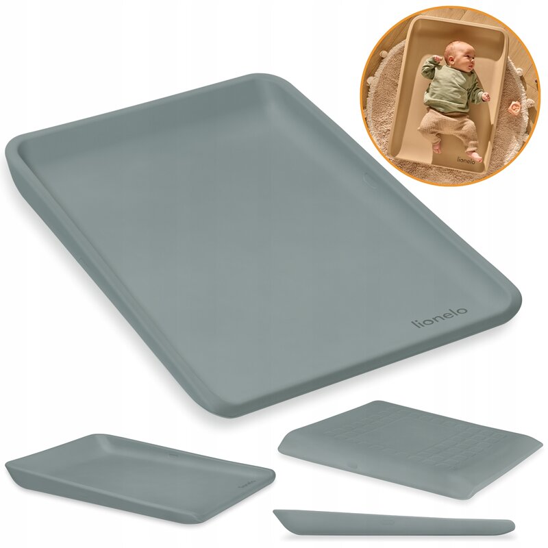 Saltea de infasat, Lionelo, Megs, Moale, Utilizabil si fara husa, Impermeabila, Design ergonomic, 70x49 cm, Fara BPA, Conform cu standardul de securitate EN71-3, 0 luni+, Gri