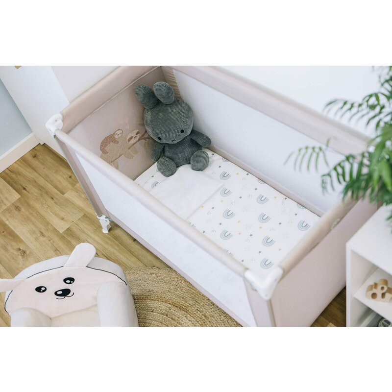 Saltea pliabila, Bubaba, Pentru patut, Cu husa detasabila din bumbac, Pentru patut de dimensiunea 120x60 cm, Conform cu standardul european de securitate EN 16890/2021, Rainbow - gogobaby.ro