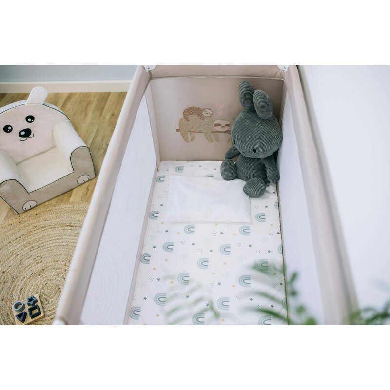 Saltea pliabila, Bubaba, Pentru patut, Cu husa detasabila din bumbac, Pentru patut de dimensiunea 120x60 cm, Conform cu standardul european de securitate EN 16890/2021, Rainbow - gogobaby.ro