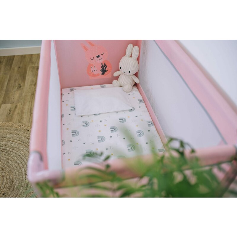 Saltea pliabila, Bubaba, Pentru patut, Cu husa detasabila din bumbac, Pentru patut de dimensiunea 120x60 cm, Conform cu standardul european de securitate EN 16890/2021, Rainbow - gogobaby.ro