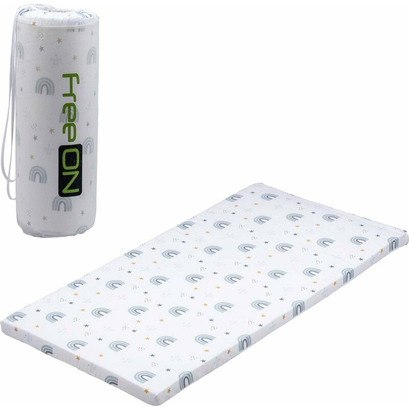 Saltea pliabila, Bubaba, Pentru patut, Cu husa detasabila din bumbac, Pentru patut de dimensiunea 120x60 cm, Conform cu standardul european de securitate EN 16890/2021, Rainbow - gogobaby.ro