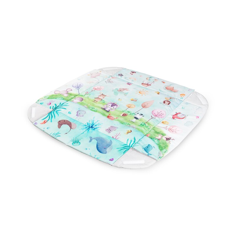 Salteluta interactiva, Lionelo, Anika, 8 jucarii senzoriale, detasabile, fosnaitoare, logopedice, Lavabila la masina, Husa din bambus, 116x112 cm, Multicolor - gogobaby.ro