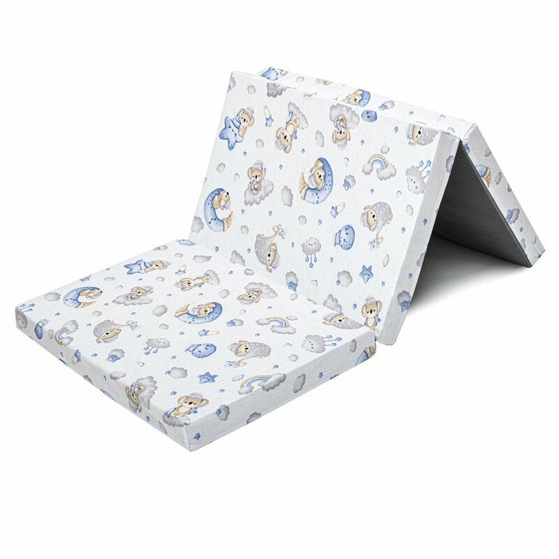 Salteluta pliabila, New Baby, Standard, Pentru patut, Cu geanta de transport inclusa, Cu husa detasabila din bumbac, Din spuma, 120x60x5 cm, 0 luni+, Koala Blue - gogobaby.ro