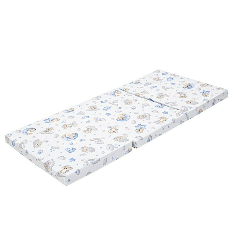 Salteluta pliabila, New Baby, Standard, Pentru patut, Cu geanta de transport inclusa, Cu husa detasabila din bumbac, Din spuma, 120x60x5 cm, 0 luni+, Koala Blue - gogobaby.ro