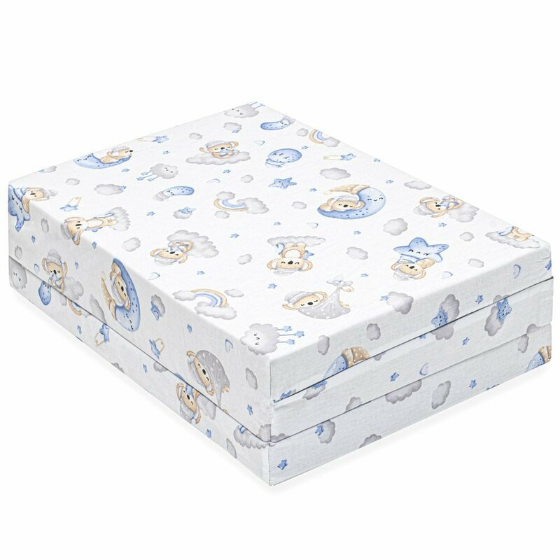 Salteluta pliabila, New Baby, Standard, Pentru patut, Cu geanta de transport inclusa, Cu husa detasabila din bumbac, Din spuma, 120x60x5 cm, 0 luni+, Koala Blue - gogobaby.ro