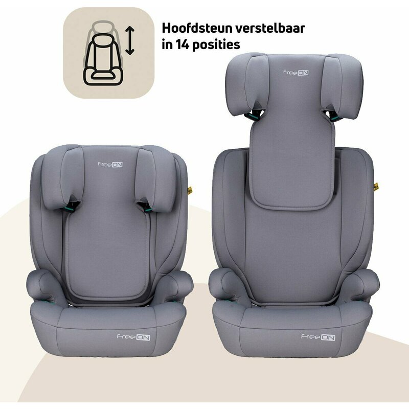 Scaun auto, FreeON, Vega, I-Size, Grupa 2/3, 100-150 cm, 4-12 ani, Cu husa detasabila, Cu cotiere, Cu tetiera reglabila 14 pozitii, Conform cu standardul european de securitate ECE R129, Gri - gogobaby.ro