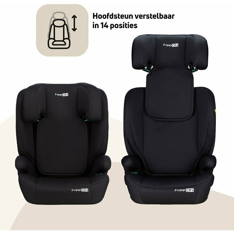 Scaun auto, FreeON, Vega, I-Size, Grupa 2/3, 100-150 cm, 4-12 ani, Cu husa detasabila, Cu cotiere, Cu tetiera reglabila 14 pozitii, Conform cu standardul european de securitate ECE R129, Negru - gogobaby.ro