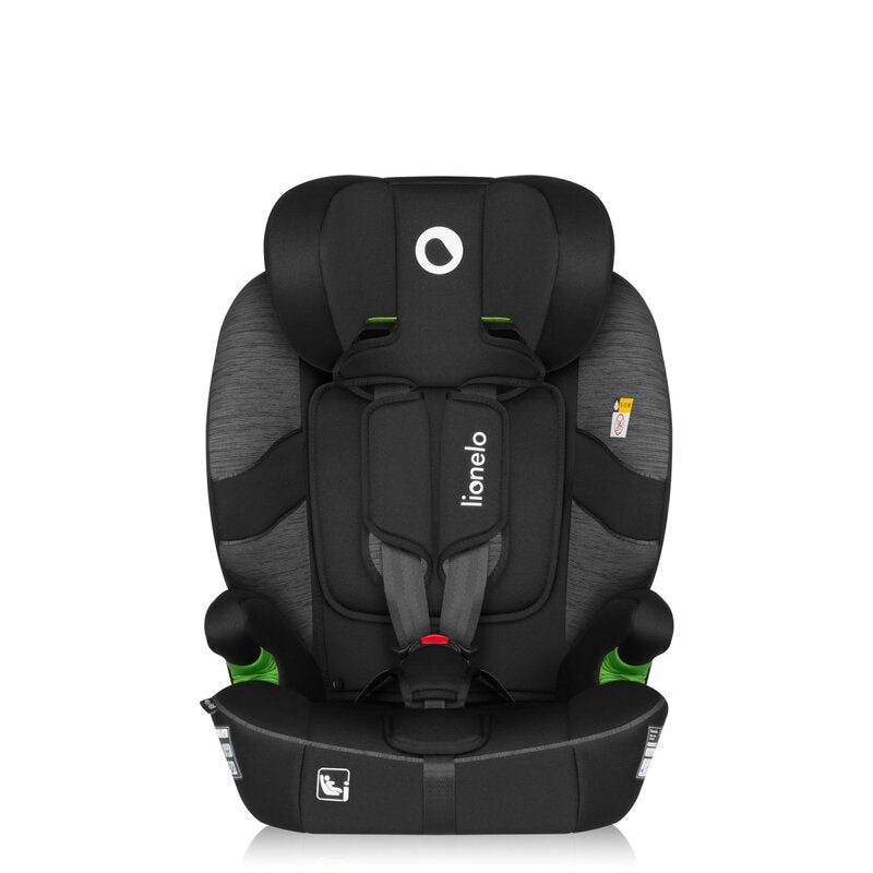 Scaun auto i-Size, Lionelo, Billy , 76 -150 cm, 1/2/3, Isofix + top tether, Tetiera reglabila in 10 pozitii, Insertie ergonomica, Tapiterie lavabila, Testat la impact, Baza lata, Conform cu R129, Negru/Gri - gogobaby.ro