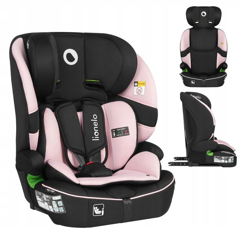 Scaun auto i-Size, Lionelo, Billy , 76 - 150 cm, 1/2/3, Isofix + top tether, Tetiera reglabila in 10 pozitii, Insertie ergonomica, Tapiterie lavabila, Testat la impact, Baza lata, Conform cu R129, Roz