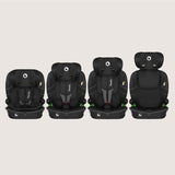 Scaun auto i-Size, Lionelo, Billy , 76 - 150 cm, 1/2/3, Isofix + top tether, Tetiera reglabila in 10 pozitii, Insertie ergonomica, Tapiterie lavabila, Testat la impact, Baza lata, Conform cu R129, Negru