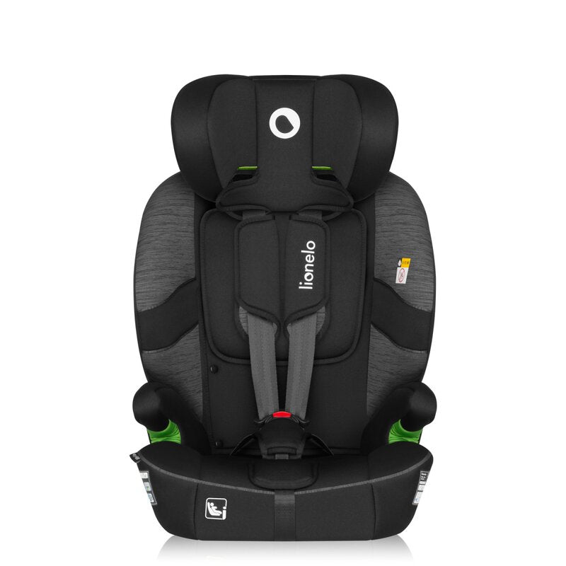 Scaun auto i-Size, Lionelo, Billy , 76 -150 cm, 1/2/3, Isofix + top tether, Tetiera reglabila in 10 pozitii, Insertie ergonomica, Tapiterie lavabila, Testat la impact, Baza lata, Conform cu R129, Negru/Gri - gogobaby.ro