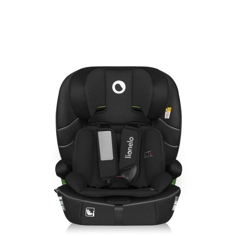 Scaun auto i-Size, Lionelo, Billy , 76 - 150 cm, 1/2/3, Isofix + top tether, Tetiera reglabila in 10 pozitii, Insertie ergonomica, Tapiterie lavabila, Testat la impact, Baza lata, Conform cu R129, Negru