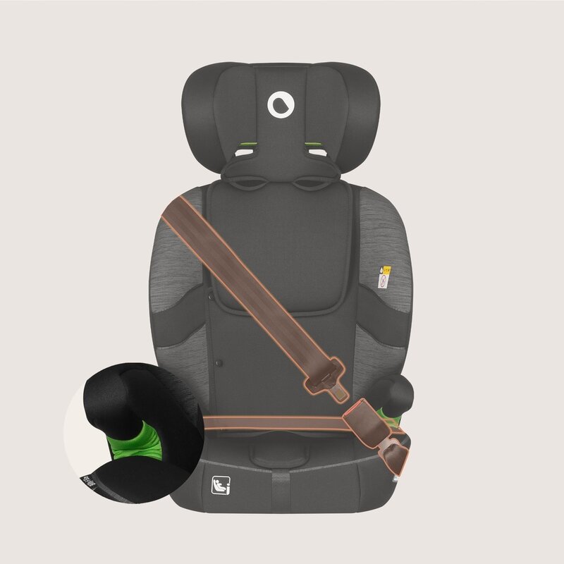 Scaun auto i-Size, Lionelo, Billy , 76 -150 cm, 1/2/3, Isofix + top tether, Tetiera reglabila in 10 pozitii, Insertie ergonomica, Tapiterie lavabila, Testat la impact, Baza lata, Conform cu R129, Negru/Gri - gogobaby.ro