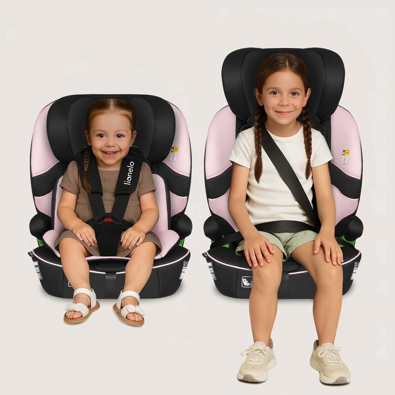 Scaun auto i-Size, Lionelo, Billy , 76 - 150 cm, 1/2/3, Isofix + top tether, Tetiera reglabila in 10 pozitii, Insertie ergonomica, Tapiterie lavabila, Testat la impact, Baza lata, Conform cu R129, Roz