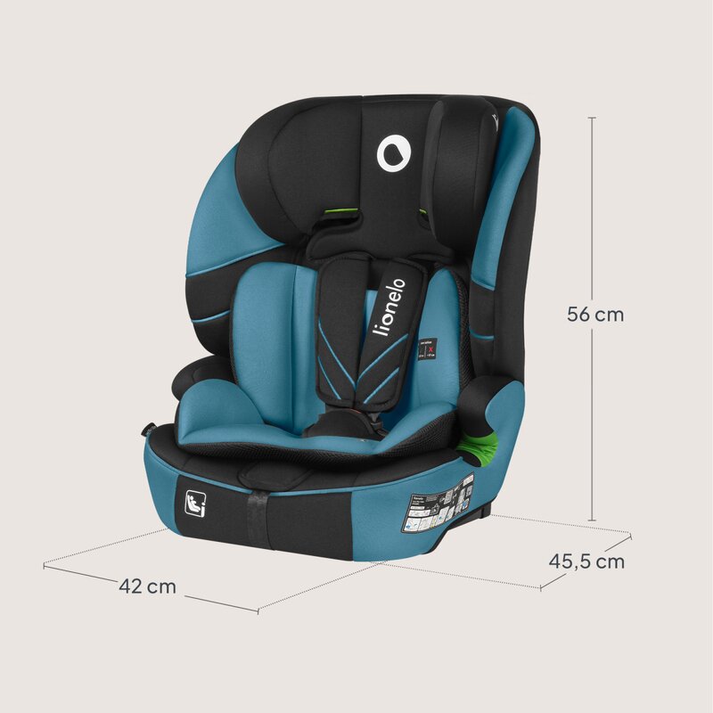 Scaun auto i-Size, Lionelo, Levi Fix, 76 - 150 cm, 1/2/3, ISOFIX + Top Tether, Tetiera reglabila in 10 pozitii, Insertie ergonomica Dri-Seat, Tapiterie lavabila, Testat la impact, Baza lata, Cotiere practice, Conform cu R129, Albastru