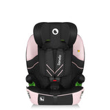 Scaun auto i-Size, Lionelo, Levi Fix, 76 - 150 cm, 1/2/3, ISOFIX + Top Tether, Tetiera reglabila in 10 pozitii, Insertie ergonomica Dri-Seat, Tapiterie lavabila, Testat la impact, Baza lata, Cotiere practice, Conform cu R129, Roz