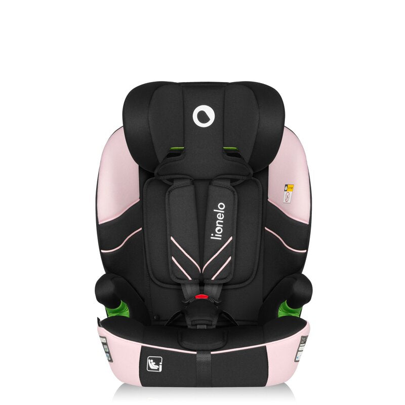 Scaun auto i-Size, Lionelo, Levi Fix, 76 - 150 cm, 1/2/3, ISOFIX + Top Tether, Tetiera reglabila in 10 pozitii, Insertie ergonomica Dri-Seat, Tapiterie lavabila, Testat la impact, Baza lata, Cotiere practice, Conform cu R129, Roz