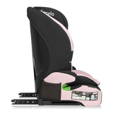Scaun auto i-Size, Lionelo, Levi Fix, 76 - 150 cm, 1/2/3, ISOFIX + Top Tether, Tetiera reglabila in 10 pozitii, Insertie ergonomica Dri-Seat, Tapiterie lavabila, Testat la impact, Baza lata, Cotiere practice, Conform cu R129, Roz
