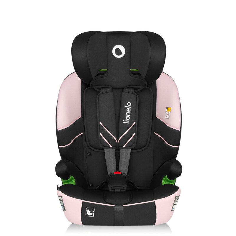 Scaun auto i-Size, Lionelo, Levi Fix, 76 - 150 cm, 1/2/3, ISOFIX + Top Tether, Tetiera reglabila in 10 pozitii, Insertie ergonomica Dri-Seat, Tapiterie lavabila, Testat la impact, Baza lata, Cotiere practice, Conform cu R129, Roz