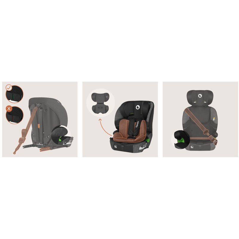 Scaun auto i-Size, Lionelo, Levi Fix, 76 - 150 cm, 1/2/3, ISOFIX + Top Tether, Tetiera reglabila in 10 pozitii, Insertie ergonomica Dri-Seat, Tapiterie lavabila, Testat la impact, Baza lata, Cotiere practice, Conform cu R129, Negru/Gri - gogobaby.ro