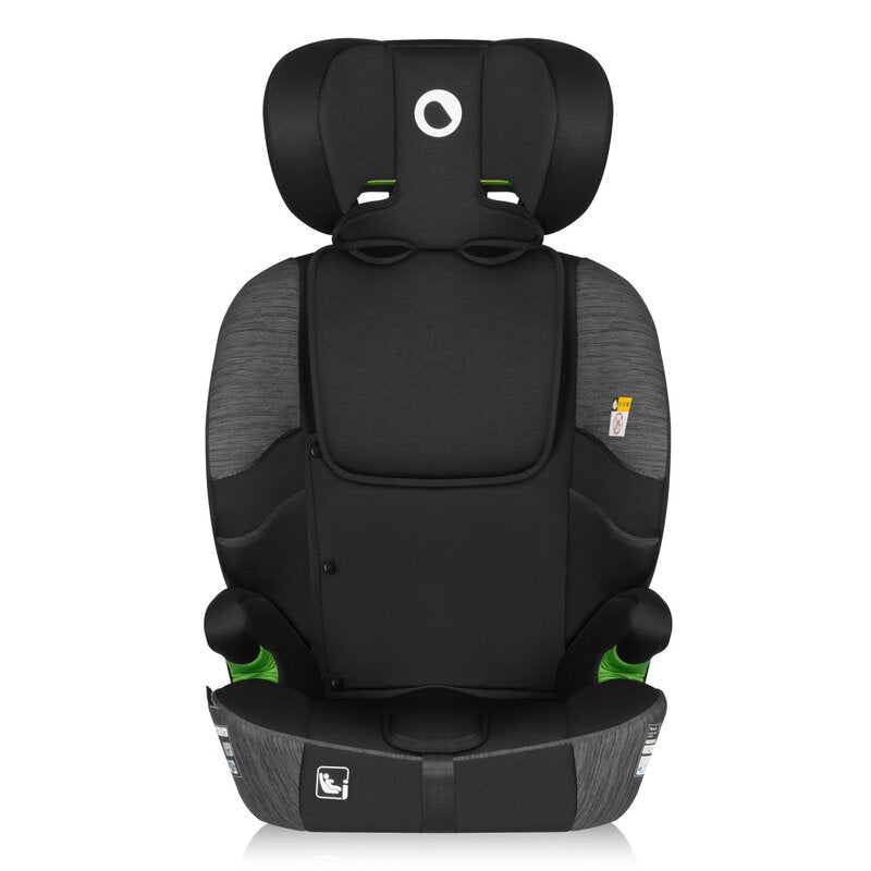 Scaun auto i-Size, Lionelo, Levi Fix, 76 - 150 cm, 1/2/3, ISOFIX + Top Tether, Tetiera reglabila in 10 pozitii, Insertie ergonomica Dri-Seat, Tapiterie lavabila, Testat la impact, Baza lata, Cotiere practice, Conform cu R129, Negru/Gri