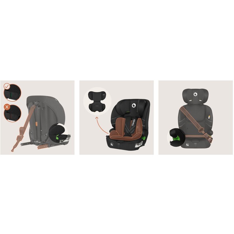 Scaun auto i-Size, Lionelo, Levi Fix, 76 - 150 cm, 1/2/3, ISOFIX + Top Tether, Tetiera reglabila in 10 pozitii, Insertie ergonomica Dri-Seat, Tapiterie lavabila, Testat la impact, Baza lata, Cotiere practice, Conform cu R129, Negru