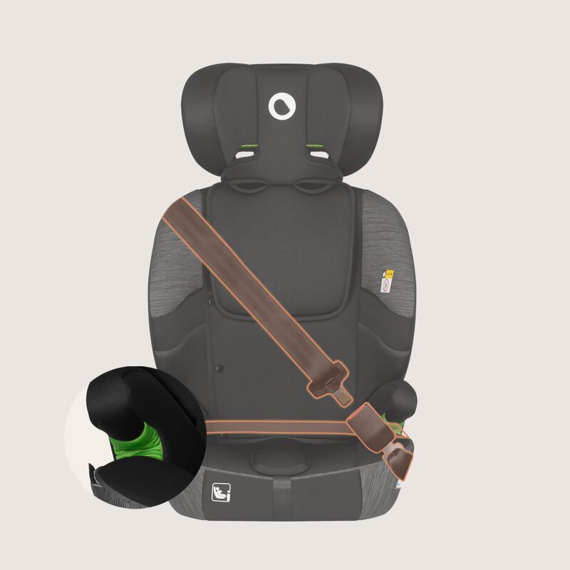 Scaun auto i-Size, Lionelo, Levi Fix, 76 - 150 cm, 1/2/3, ISOFIX + Top Tether, Tetiera reglabila in 10 pozitii, Insertie ergonomica Dri-Seat, Tapiterie lavabila, Testat la impact, Baza lata, Cotiere practice, Conform cu R129, Negru/Gri - gogobaby.ro
