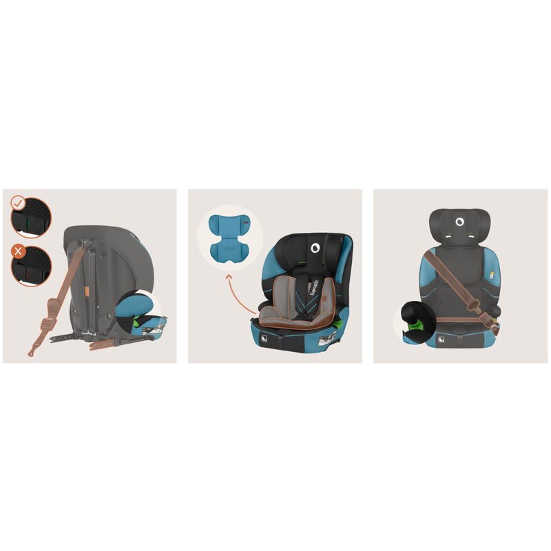 Scaun auto i-Size, Lionelo, Levi Fix, 76 - 150 cm, 1/2/3, ISOFIX + Top Tether, Tetiera reglabila in 10 pozitii, Insertie ergonomica Dri-Seat, Tapiterie lavabila, Testat la impact, Baza lata, Cotiere practice, Conform cu R129, Albastru