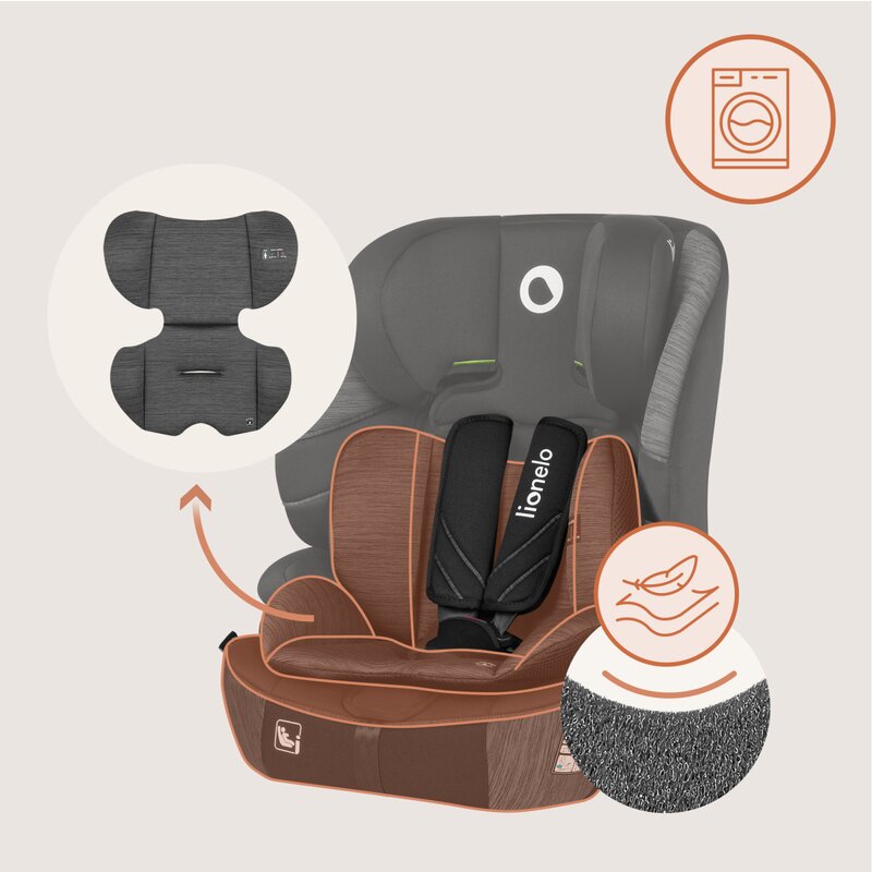 Scaun auto i-Size, Lionelo, Levi Fix, 76 - 150 cm, 1/2/3, ISOFIX + Top Tether, Tetiera reglabila in 10 pozitii, Insertie ergonomica Dri-Seat, Tapiterie lavabila, Testat la impact, Baza lata, Cotiere practice, Conform cu R129, Negru/Gri - gogobaby.ro