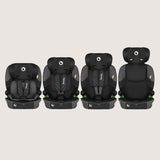 Scaun auto i-Size, Lionelo, Levi Fix, 76 - 150 cm, 1/2/3, ISOFIX + Top Tether, Tetiera reglabila in 10 pozitii, Insertie ergonomica Dri-Seat, Tapiterie lavabila, Testat la impact, Baza lata, Cotiere practice, Conform cu R129, Negru/Gri
