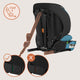 Scaun auto i-Size, Lionelo, Levi Fix, 76 - 150 cm, 1/2/3, ISOFIX + Top Tether, Tetiera reglabila in 10 pozitii, Insertie ergonomica Dri-Seat, Tapiterie lavabila, Testat la impact, Baza lata, Cotiere practice, Conform cu R129, Albastru