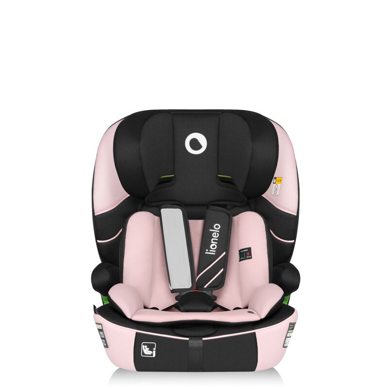 Scaun auto i-Size, Lionelo, Levi Fix, 76 - 150 cm, 1/2/3, ISOFIX + Top Tether, Tetiera reglabila in 10 pozitii, Insertie ergonomica Dri-Seat, Tapiterie lavabila, Testat la impact, Baza lata, Cotiere practice, Conform cu R129, Roz